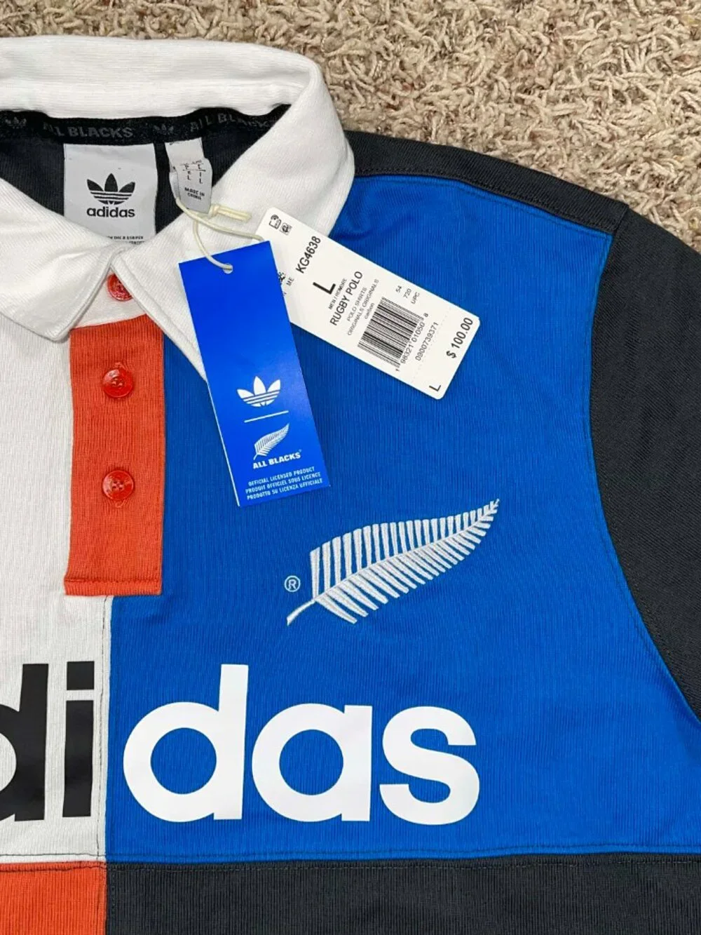 Adidas Originals & All Blacks Men’s Heritage Rugby Polo Shirt, Size Large (New)
